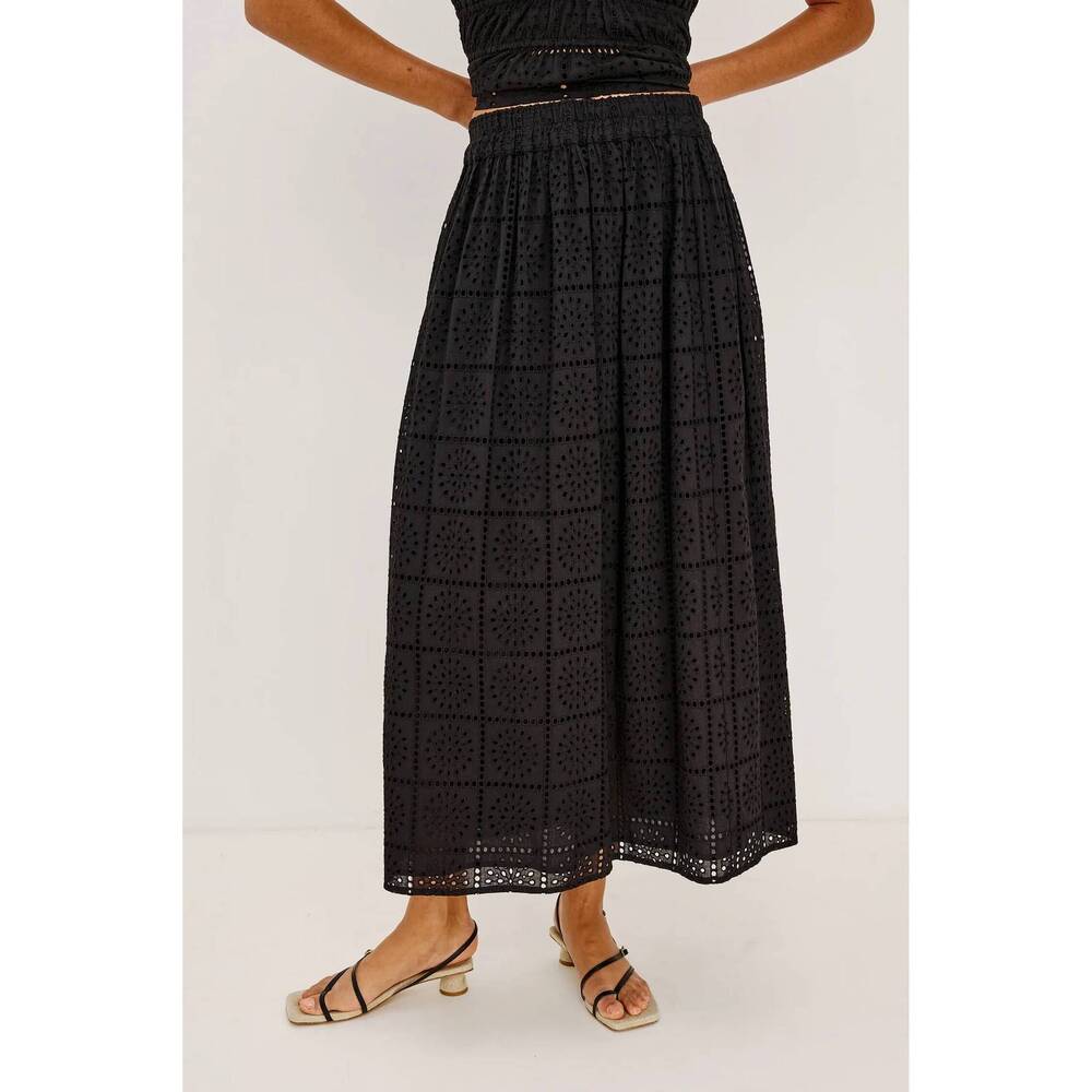 NEW RAILS dax embroidered maxi skirt in black